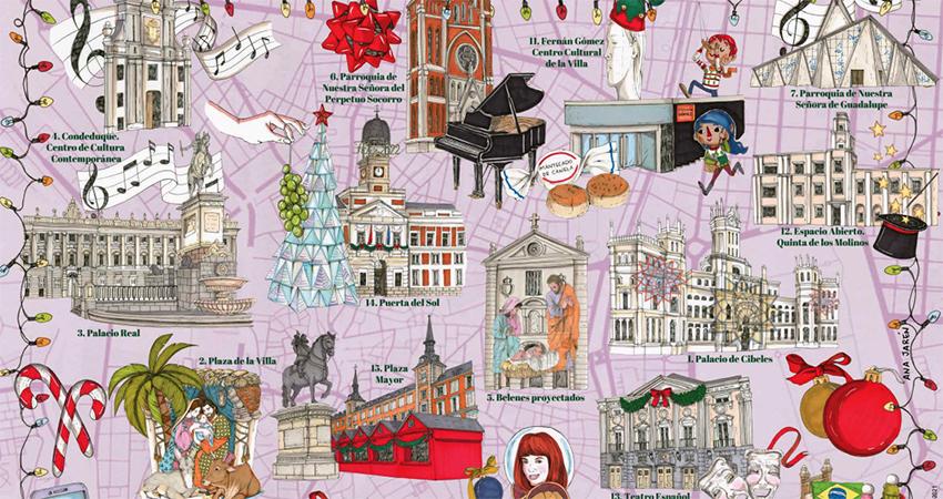 mapa ilustrado navideño Madrid 2021